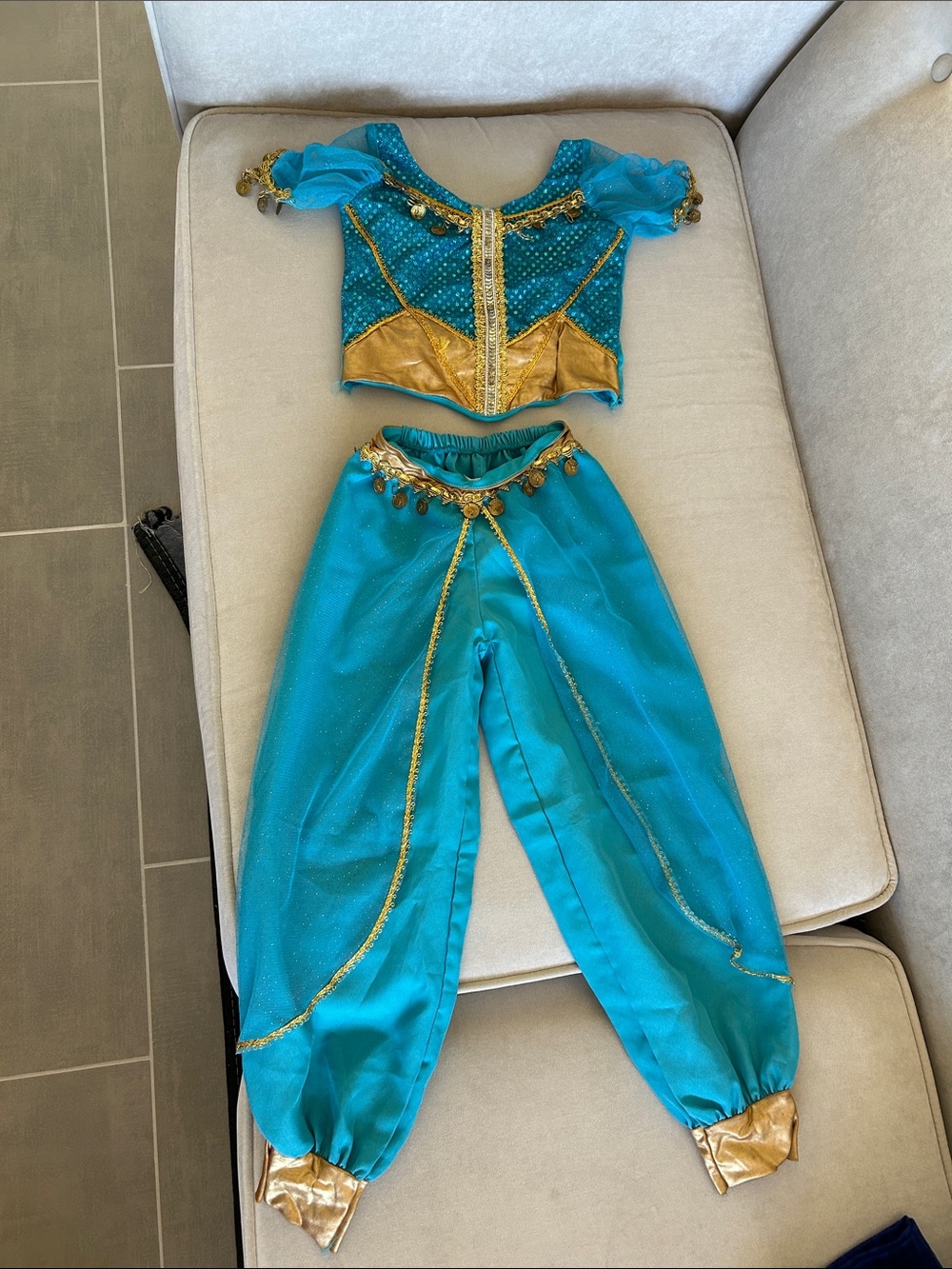 Hand Crafted Turquoise and Gold Girls' Genie Costume